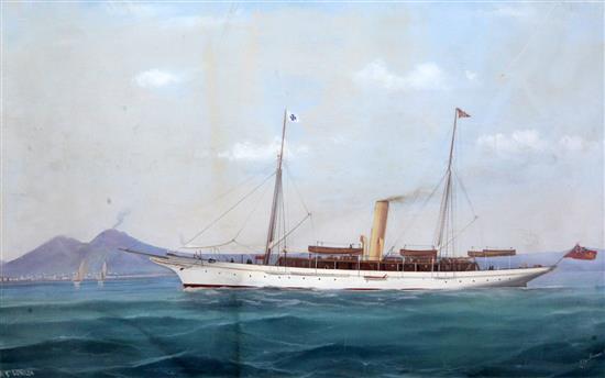 Antonio de Simone (Italian, 1851-1907) The steam yacht Gunilda, 15 x 25in.